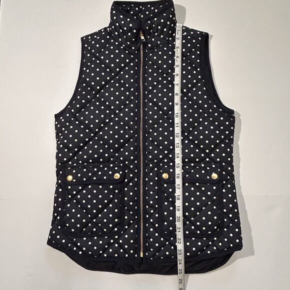 J CREW Quilted Down Puffer Vest Womens XS Insulated Navy White Polka Dots Zip Up - Picture 7 of 12
